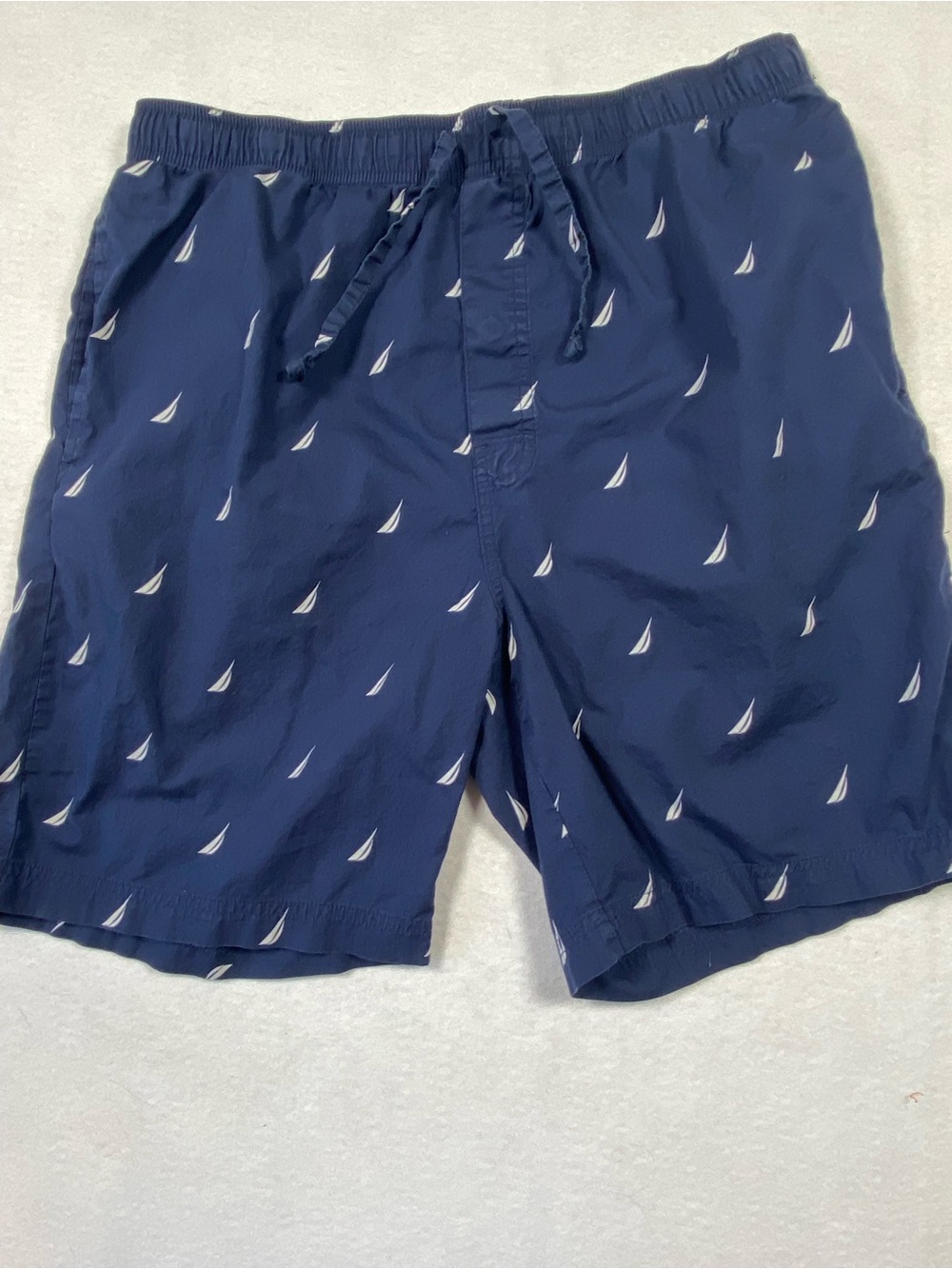 Nautica Men’s Navy Blue Sailboat Print Pajama Lounge Shorts- Large- 100% Cotton